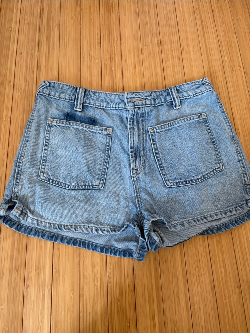 We The Free Light Blue Denim Patch-Pocket Shorts